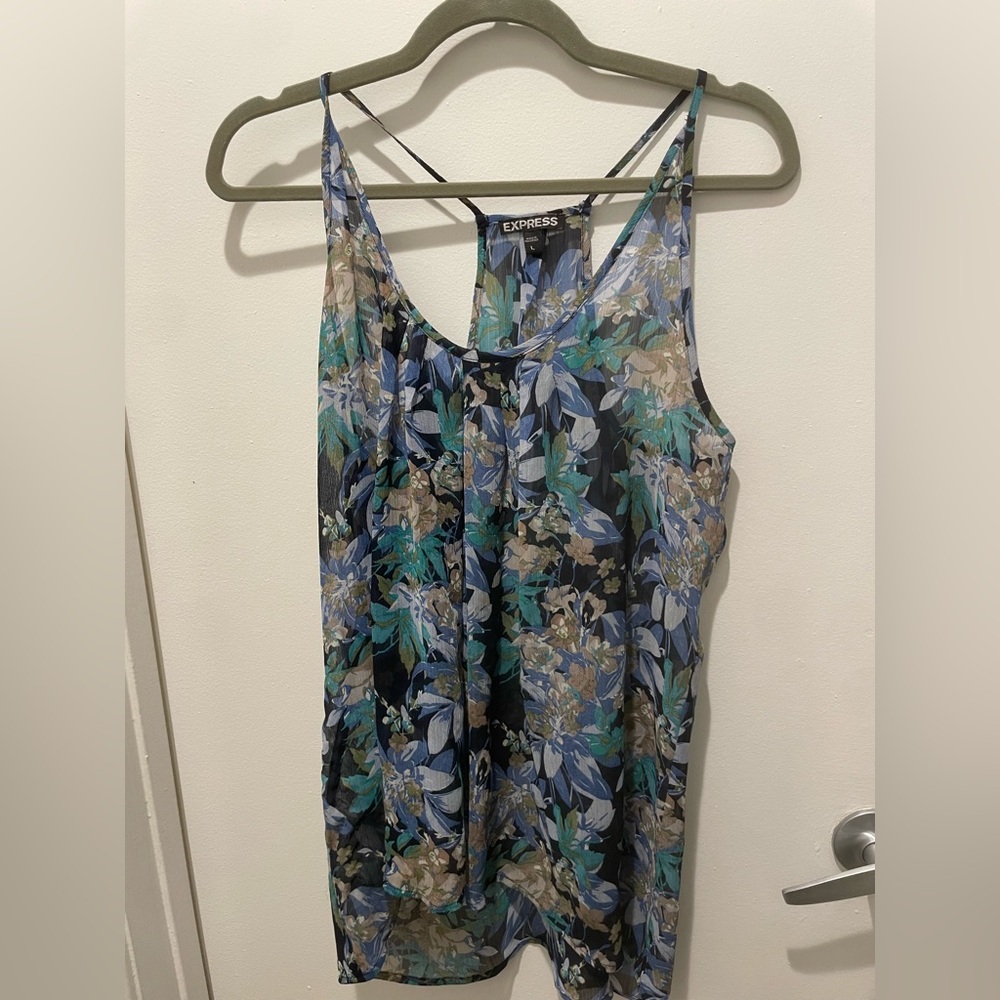 Express Women's Floral Camisole - Blue and Green